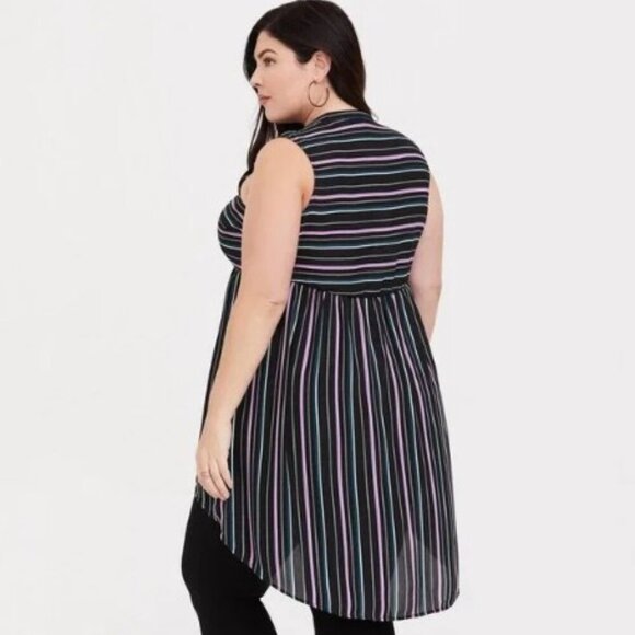 Torrid Hi Low Sheer Sleeveless Stripe Georgette Tunic 2 2X 18/20 - Picture 2 of 8